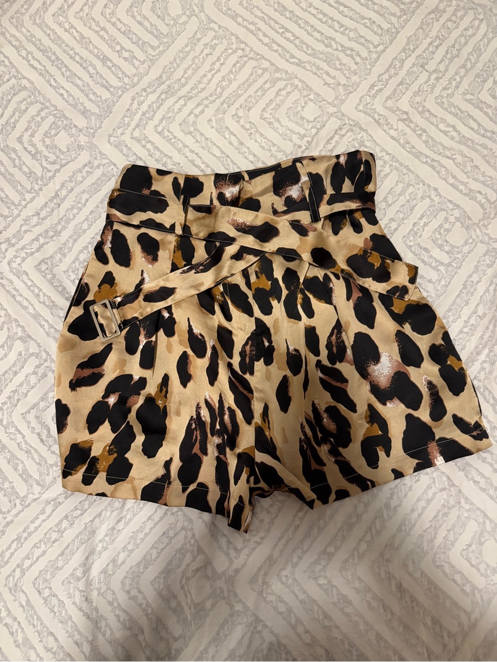 Hayden Leopard-Print High-Waist Shorts in Tan and Black